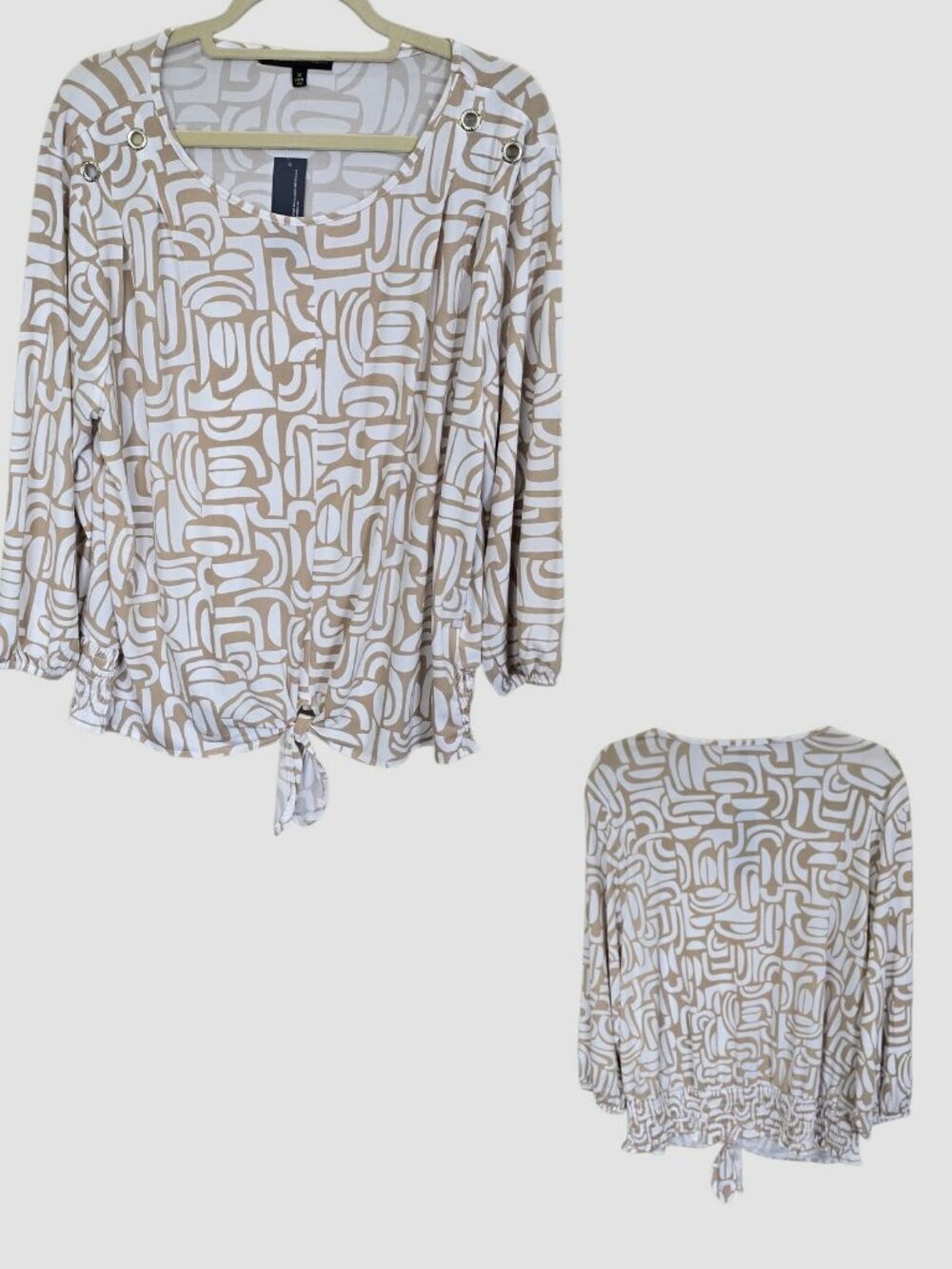 Adrienne Vittadini Abstract Print Tie Front Blouse Top Womens Plus 3X NEW